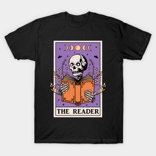 The Reader Tarot Card Skeleton Reading Book Bookish T-Shirt